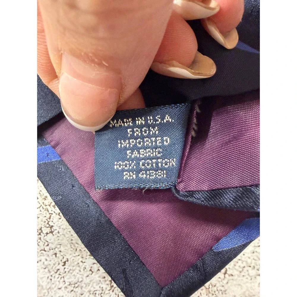 Polo Ralph Lauren Tie Mens OS Navy Diamond Geometric Abstract Cotton HandMade